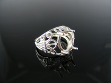 4569  STERLING SILVER FILIGREE RING SETTING, 10X8 MM OVAL FACETED GEMSTONE, SIZE 4.5