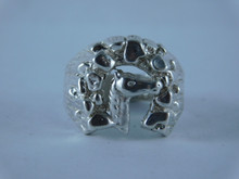 6724 Sterling Silver Nugget Horseshoe with Horse Ring, Size 8.75
