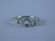 6740 Sterling Silver Ring Setting, 5mm Round Center & (2) 3mm Rd Accents, Size 6.75