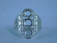 6759 Sterling Silver Ring Setting, (1) 6mm Center Round & (2) 5.5mm Rd Outer, Size 7.75