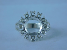 6783 Sterling Silver Ring Setting, 11.5mm Round & (12) 2.5mm Round Accents, Size 6.25