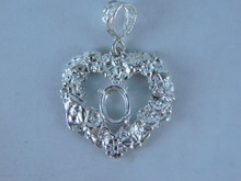 6818 Sterling Silver Flower Heart Pendant, 8x6 Oval