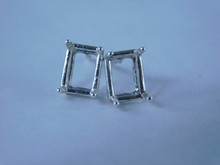 ER29b Sterling Silver Stud Earring Setting, 7x5 Emerald Cut
