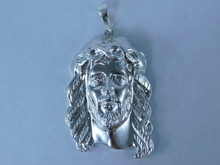 6829 Sterling Silver Large Jesus Head Pendant, 3D