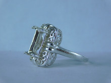 6845 Sterling Silver Ring Setting, 12x10 Emerald Faceted, Sz 7.25