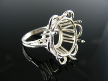 5490  STERLING SILVER RING SETTING, 17 MM ROUND FACETED GEMSTONE, SIZE 6