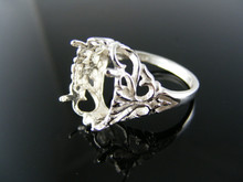 RO98 STERLING SILVER RING SETTING, 16X12 OVAL FACETED GEMSTONE, SIZE 7.75