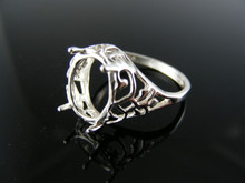 R72  STERLING SILVER RING SETTING, 11x9 MM OVAL FACETED GEMSTONE