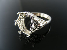 R12 STERLING SILVER FILIGREE RING SETTING, 14X10 MM OVAL FACETED GEMSTONE, SIZE 7.5
