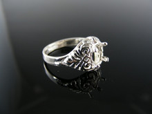 2765 STERLING SILVER FILIGREE RING SETTING, 7X5 MM OVAL FACETED GEMSTONE, SIZE 5