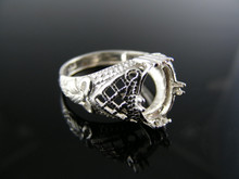 R135 STERLING SILVER RING SETTING, 9X7 MM OVAL CABOCHON GEMSTONE, SIZE 7