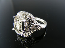 R114 STERLING SILVER RING SETTING, 12X10 MM OVAL FACETED GEMSTONE, SIZE 7.5