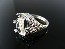 R120 STERLING SILVER FILIGREE RING SETTING, 14X10 MM OVAL FACETED GEMSTONE, SIZE 6.5