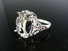 R99 STERLING SILVER RING SETTING, 18X13 MM OVAL FACETED GEMSTONE, SIZE 8