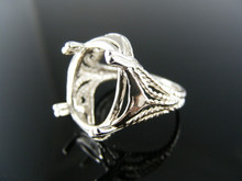 R124 STERLING SILVER RING SETTING, 16X12 MM FACETED OR CABOCHON GEMSTONE, SIZE 5.5