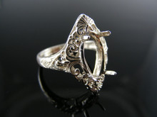 R15 STERLING SILVER RING SETTING, 14X7 MM MARQUISE GEMSTONE, SIZE 5