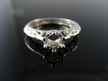 R53 STERLING SILVER FILIGREE RING SETTING, 5 MM ROUND FACETED GEMSTONE, SIZE 5.25