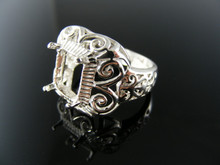 R50 RING SETTING STERLING SILVER, SIZE 7.25, 10X8MM EMERALD FACETED STONE