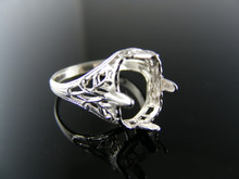 R95 STERLING SILVER FILIGREE RING SETTING, 10X8 EMERALD CUT FACETED GEMSTONE, SIZE 5.5