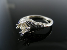 R26 STERLING SILVER FILIGREE RING SETTING, 5 MM ROUND FACETED GEMSTONE, SIZE 3.5