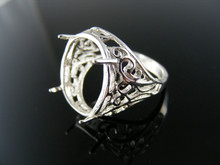 R112 STERLING SILVER RING SETTING, 18X13 MM OVAL FACETED OR CABOCHON GEMSTONE, SIZE 7.5
