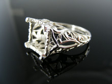 R97 ANTIQUE RING SETTING SILVER, SIZE 7.25, 10X10 MM SQUARE FACETED STONE
