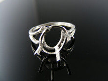 R113 STERLING SILVER RING SETTING, 11X9 MM OVAL FACETED GEMSTONE, SIZE 5.5