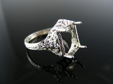 R102 STERLING SILVER FILIGREE RING SETTING, 9X7 MM EMERALD CUT GEMSTONE, SIZE 8.25