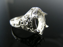 R93 STERLING SILVER FILIGREE RING SETTING, 14X7 MM MARQUISE FACETED GEMSTONE, 6.25