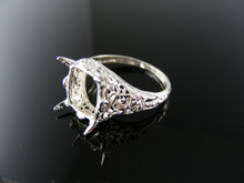R144 STERLING SILVER FILIGREE RING SETTING, 10X8 MM EMERALD CUT FACETED GEMSTONE, SIZE 6.25