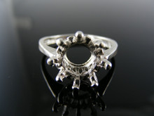 5609  STERLING SILVER RING SETTING, 9 MM ROUND FACETED GEMSTONE, SIZE 8.5