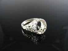 5499 STERLING SILVER FILIGREE RING SETTING, 11X9 MM OVAL FACETED GEMSTONE, SIZE 6.25