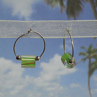 Sterling Silver Lime Green Glass Cane Bead Hoops