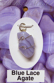 Blue Lace Agate Sterling Silver Wire-Wrapped Stone Pendant