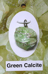 Green Calcite Sterling Silver Wire-Wrapped Stone Pendant