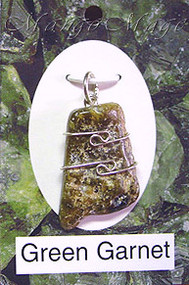 Green Garnet Sterling Silver Wire-Wrapped Stone Pendant