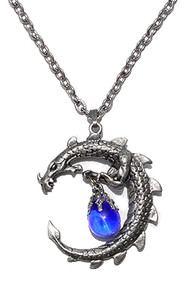 Blue Pewter Dragon Moon Necklace