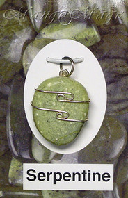 Serpentine Sterling Silver Wire-Wrapped Stone Pendant