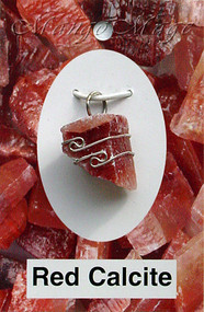 Red Calcite Sterling Silver Wire-Wrapped Stone Pendant