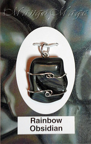 Rainbow Obsidian Sterling Silver Wire-Wrapped Stone Pendant