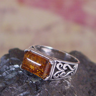 Valerio888 Cognac Amber Sterling Silver Ring - Size 10