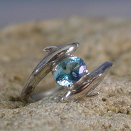 Aqua Aura Quartz Sterling Silver Dolphin Ring