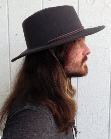 Pinched Crown Grey Wool Outback Hat with Cord side view