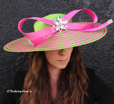 pink and green hat