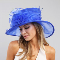 Royal Blue Simplicity at the Races Derby Hat on Model.