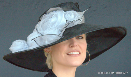 Black and Grey Kentucky Hat with Chiffon Roses