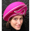 Vintage Formal Church Hat Fur Felt Fuchsia Pink Beret Style Feathers with Pin