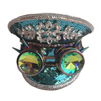Rhinestone Captain's Hat, Turquoise and Silver
