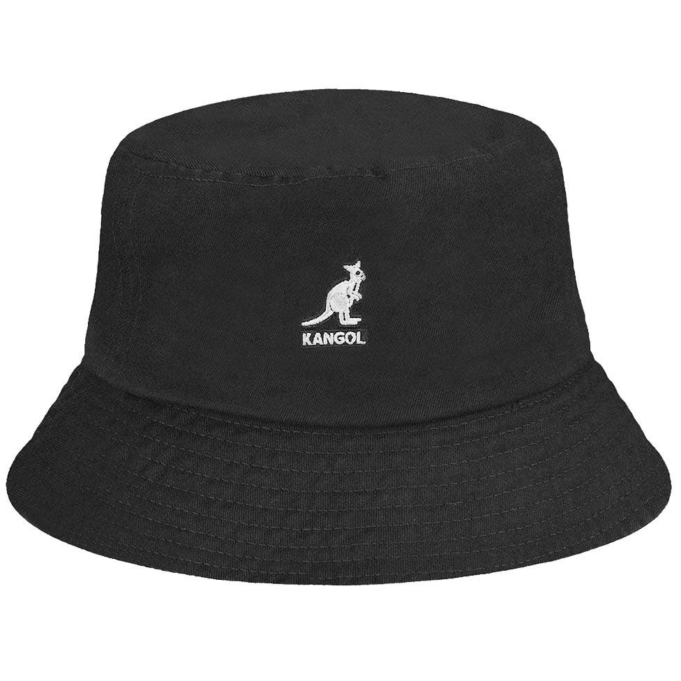 Kangol Black Bucket Hat, Washed Cotton