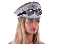 Rhinestone Captain's Hat, White and Silver
